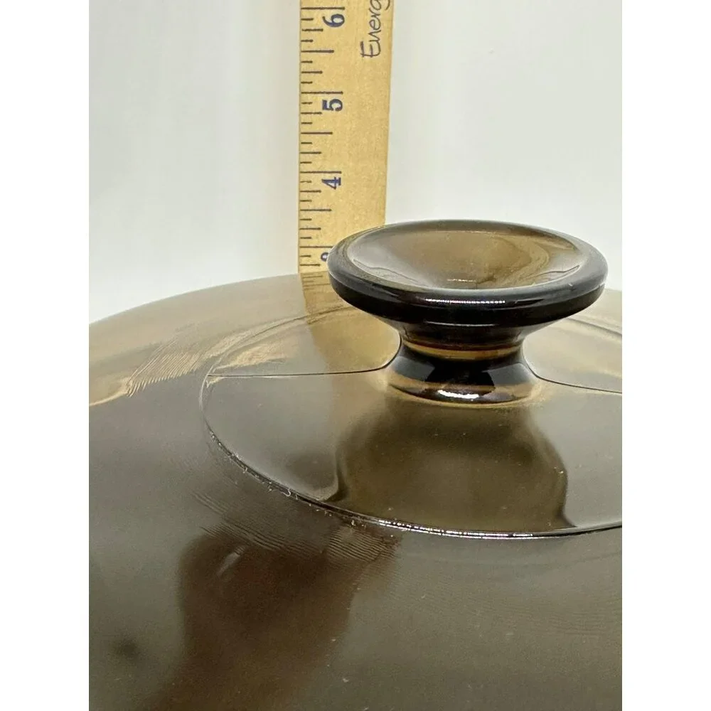 VTG CorningWare Visions Amber Brown Glass Skillet w/ Lid Teflon Coated 3.75"x11" - Picture 9 of 10